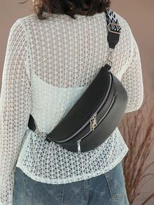 Fashionable Minimalist Soft Leather Crossbody Shoulder Bag - Black - View 3