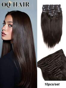 OQ 10pcs/Pack 100% Virgin Silky Straight Human Hair Extensions, 14-22 Inches, #2 Light Brown, No Shedding, Simple & For Beginners - S2 - View 1