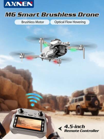 AXNEN 2026 Upgraded M6 Brushless Drone With Electronic Adjustable Optical Flow Dual Cameras, 4.3" FPV Transmitter Remote Control, Smart Obstacle Avoidance, One-Key Flip, Photo/Video Shooting, Optical Flow Hovering, LED Arm - The Perfect Gift For Any Holiday