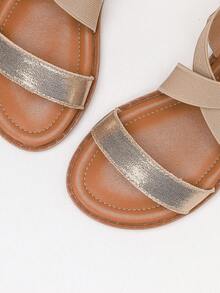 女童简约风平底沙滩凉鞋，春夏款 - 金色 - 查看 5