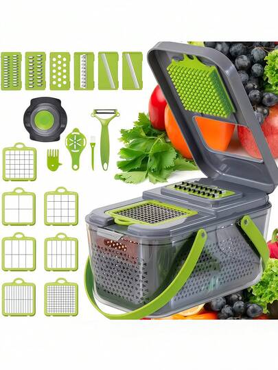 25pcs Multi-Function Vegetable Chopper, Processing Tool For Onions, Carrots, Garlic And Other Ingredients, With Funnel Basket, Suitable For Quick Vegetable Mincing In Home And Restaurant
