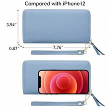 Badiya Womens Wallet Credit Card Holder RFlD BlocFKing Leather Zip Around Wallets Large Capacity Wristlet - Màu xanh lam - Xem 5