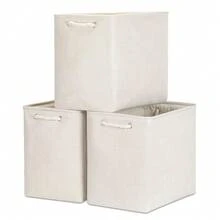 Extra Large Storage Baskets For Organizing Clothes Storage Bins 3 Pack Fabric Storage Bins For Shelves Linen Collapsible Organizer For Closet-Light Biege - 淺米色 - 查看 1