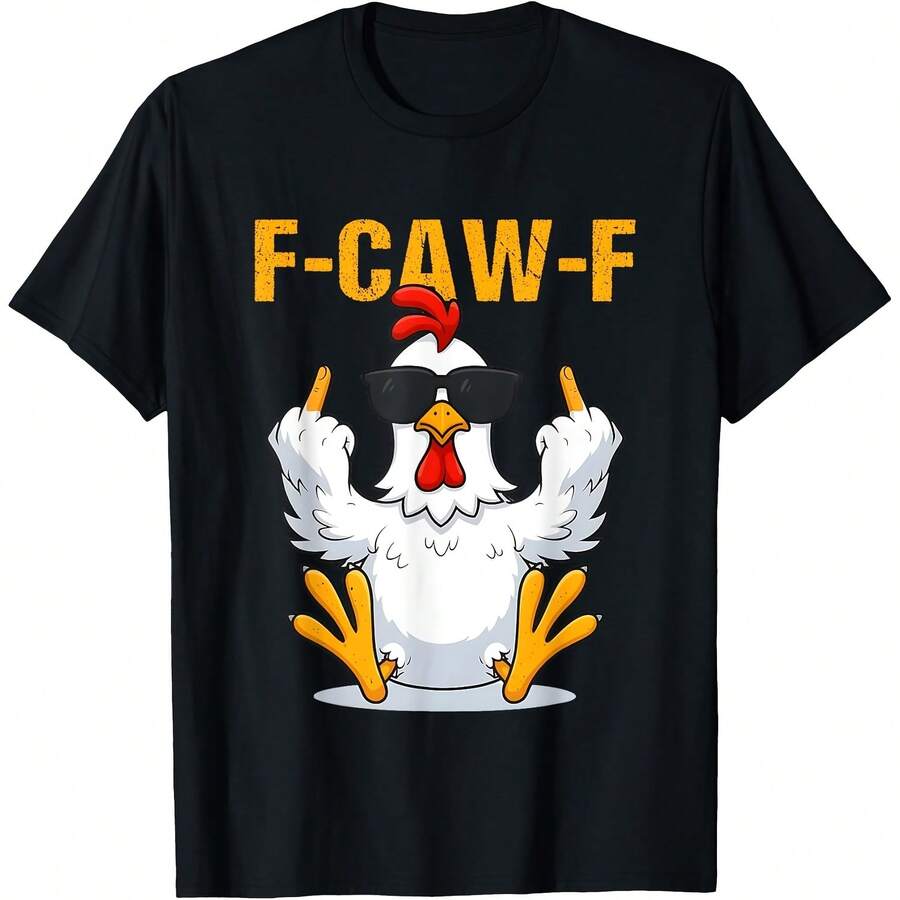 F-Caw-F Funny Rooster Chicken Meme For Men Women F Kaw T-Shirt All Seasons,220g Pure Cotton Single-Sided Printed Crew Neck Short-Sleeved T-Shirt,Unisex Top,Base Layer - 顏色6 - 查看 1