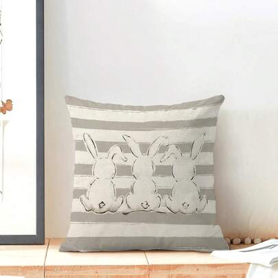 2PCS Spring Pillowcase Cover, Easter Gray Striped Bunny Pillowcase Cover, Outdoor Spring Holiday Decorative Pillowcase, Farmhouse-Style Linen Bunny Decorative Home Sofa Pillowcase, Single-Sided, Pillow Insert Not Included