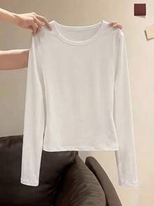 Women's Solid Color Slim-Fit Casual And Simple Red T-Shirt, Perfect For Valentine's Day Dates And Outings. - White - View 6