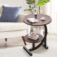 Side Table C Shaped For Sofa Coffee End Tables For Living Room Bedside Tables - Walnut - View 3