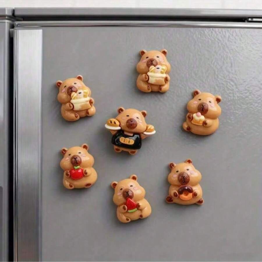 8pcs Cute Hamster Fridge Magnets, Cartoon Resin Refrigerator Magnets, Decorative Stickers, Personalized Fridge Magnets, Suitable For Kitchen, Office, Whiteboard, Storage Cabinet, Dishwasher, Kitchen Decor, Home Decor, Holiday Gift - Multicolor - View 1