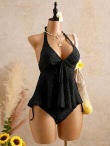 Bellisia Women's Relaxed Vacation Polka Textured Fabric Camisole Yellow Bikini Tankini Elegant Dress Women Beach Outfit Women's Beach Bikinis Summer 2026 Women's Summer Vacation, Graduation Season, Wedding Season, Back-To-School Season, Easter Season Party & Lunch Cute Casual Summer Camisole - Sweet,, Countryside Style Knit Texture, Ruffle Detail, Elastic Waist, Relaxed Hemline, High Low Design, Yellow Spaghetti Strap Tankini New Year's Wear Party A Numbered Women's Off--Neck And Backless Casual Vacation Topboho Easter Beach Outfits Hawaii Music Festival Tropical Vacation Yellow Bathing Suit Set Vintage Swimsuit Lemon Bathing Suit Lace Swimsuit Seashell Bathing Suit - 黑色 - 查看 2