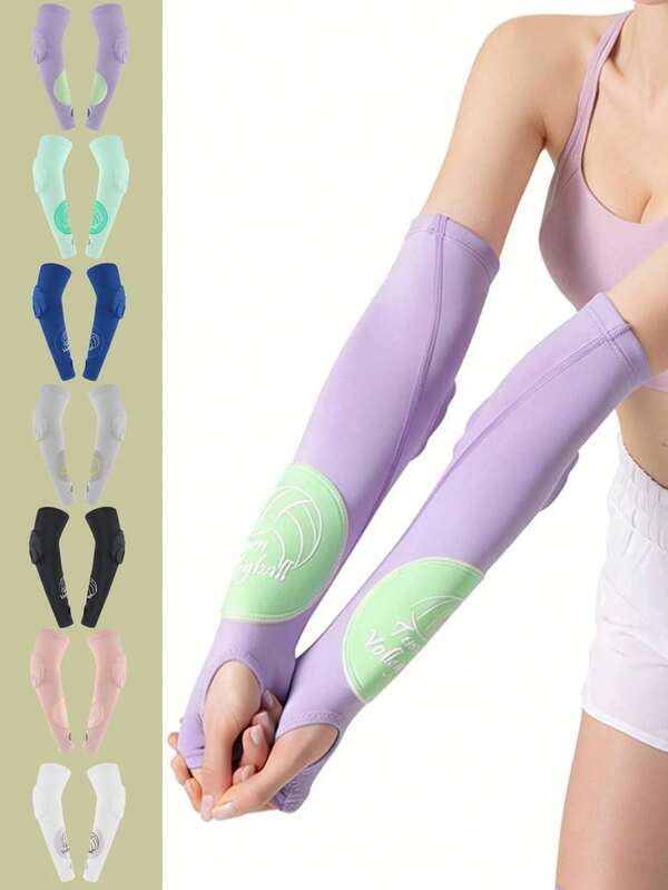 1 Pair Of Thickened Arm Guards, Anti-Collision, Anti-Slip, With Thumb Holes, Elastic, Protecting Elbows And Wrists, Suitable For Volleyball, Ball Games And Outdoor Sports,Uv Protection