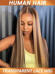 4/27 渐变色蕾丝前假发，13x4 预拔毛，蜜金色挑染，透明蕾丝前额，180% 密度 - S4/27 - 查看 2