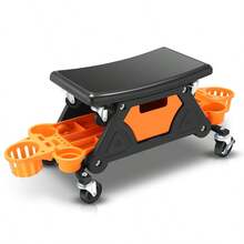 Mechanic Stool - 25.5" X 13" X 12" , Rolling Work Seat W/Lockable Swivel Wheels And Storage Tool Tray - Orange - View 1