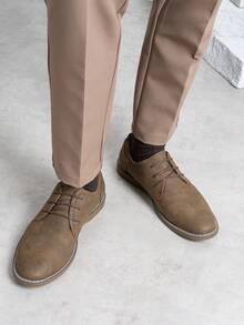 SHOESMORE Men's Oxford Suede Leather Brown Shoes Business Casual Dress Shoes Plain Toe Oxfords Classic Formal Derby Shoes - AMY615-nâu sẫm - Xem 6