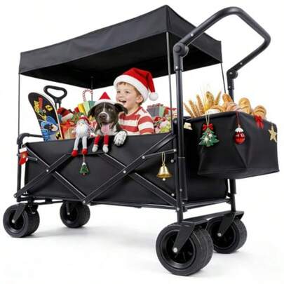 zx101*86 Carrito Pble con Ruedas 360° to tanque con freno carla doble Capota y Cesta de Tela carga asta 150 kg facil de pr para exteres Puede Transportar Carga Niños y Mascotascarrito plegable con ruedas