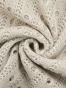 女士优雅镂空针织喇叭袖上衣，适合春夏海滩度假，可休闲搭配针织短裤，两件套 - 杏色 - 查看 10