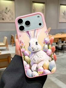 复活节兔子和彩蛋图案可爱粉色手机壳，柔软TPU材质，简约设计，适合复活节/日常使用/送友，兼容 11/13 Pro Max/15/17/17 Pro Max和Galaxy S24 Ultra/S26 Ultra。 - 粉色 - 查看 1
