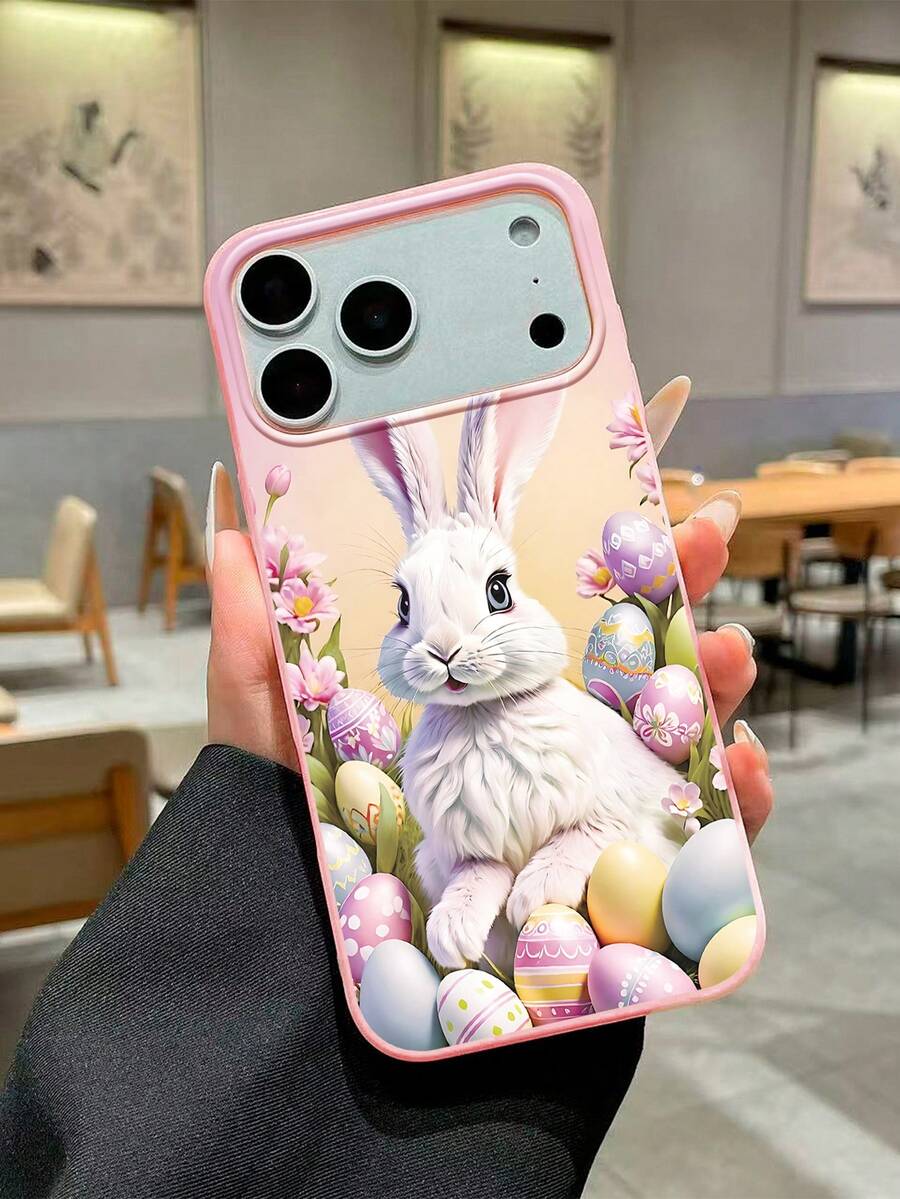 复活节兔子和彩蛋图案可爱粉色手机壳，柔软TPU材质，简约设计，适合复活节/日常使用/送友，兼容 11/13 Pro Max/15/17/17 Pro Max和Galaxy S24 Ultra/S26 Ultra。 - 粉色 - 查看 1