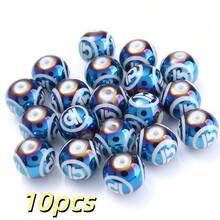 10Pcs 10mm Zodiac Sign Glass Beads Shiny Iridescent Blue Round Spacer Beads Featuring Zodiac Designs, Crafted For DIY Jewelry Making, Fashion Bracelet, Necklace, And Earring Components - Royal Blue - View 14
