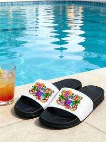 男女通用沙滩印花拖鞋，沙滩度假拖鞋，室内外皆宜，轻便PVC厚底休闲鞋，男女旅行拖鞋，便携柔软防滑凉鞋，舒适露趾耐磨家居拖鞋，防滑速干浴室拖鞋 | 超厚缓震 | 易于清洁，馈赠亲友，情人节、母亲节礼物，沙滩度假必备 - 多色 - 查看 1