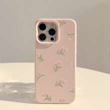 粉色郁金香花束春季郁金香软壳手机壳，适用于 16、17、15 Pro Max、14，可爱、优雅、甜美、少女、清新、小众、柔美、ins风 - 豆粉色素 - 查看 7