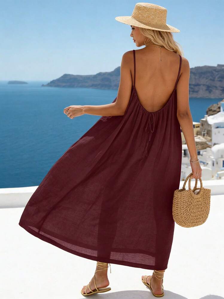 Backless Dress, Cami Lounge Dress Backless, Backless House Dress, Backless  Spaghetti Strap Maxi Dress, Backless Cami Dress, Backless Cami Dresses For  Women, Women's Solid Color Casual Elegant Sleeveless Dress For Summer,  Ladies