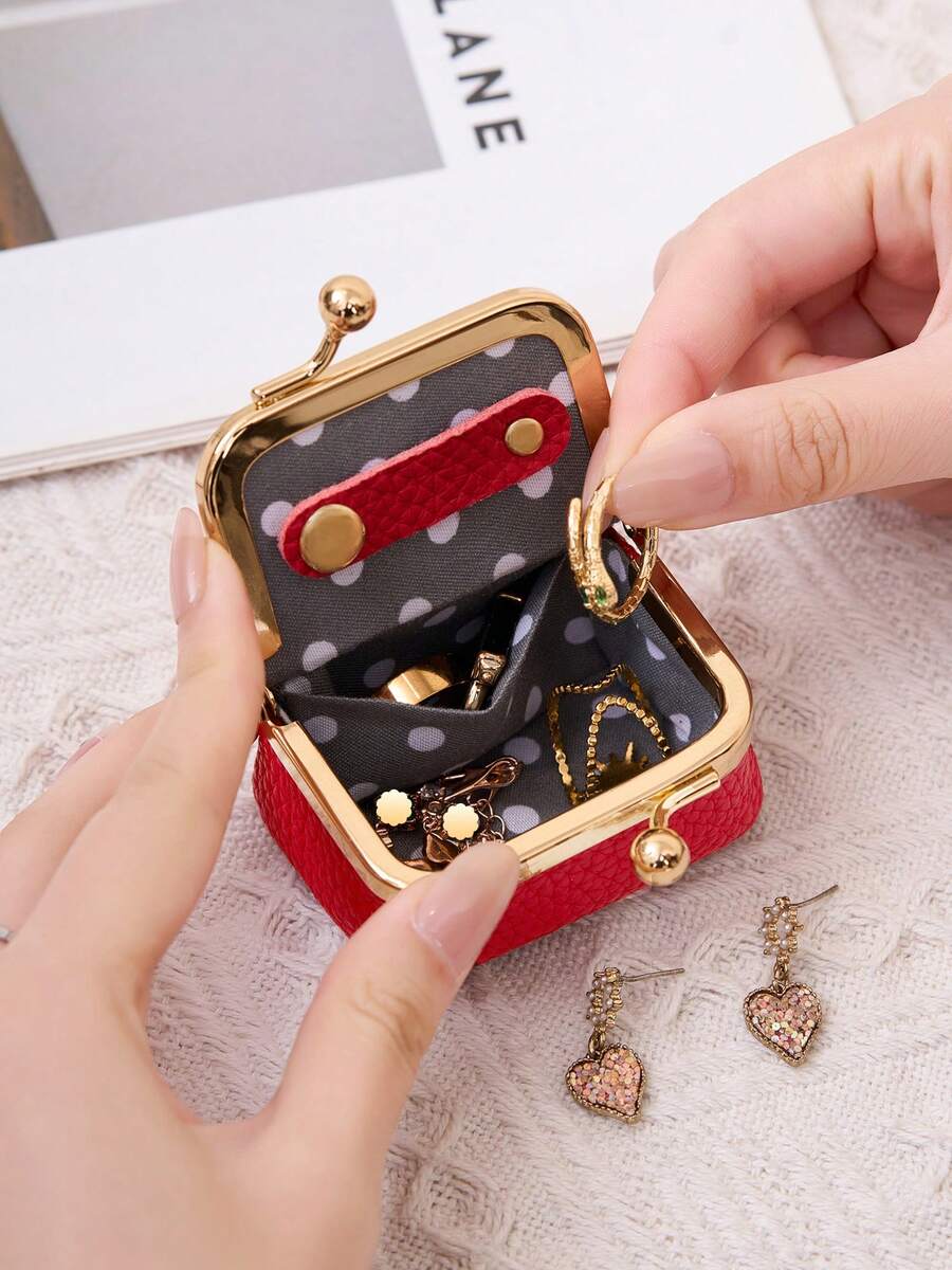 新款女士纯色首饰盒，戒指、项链、耳环收纳盒，迷你吻锁零钱包，女士旅行首饰收纳盒，化妆包，圣诞礼物，教师节礼物，女士礼物，化妆包，零钱包，年轻女孩必备，可定制