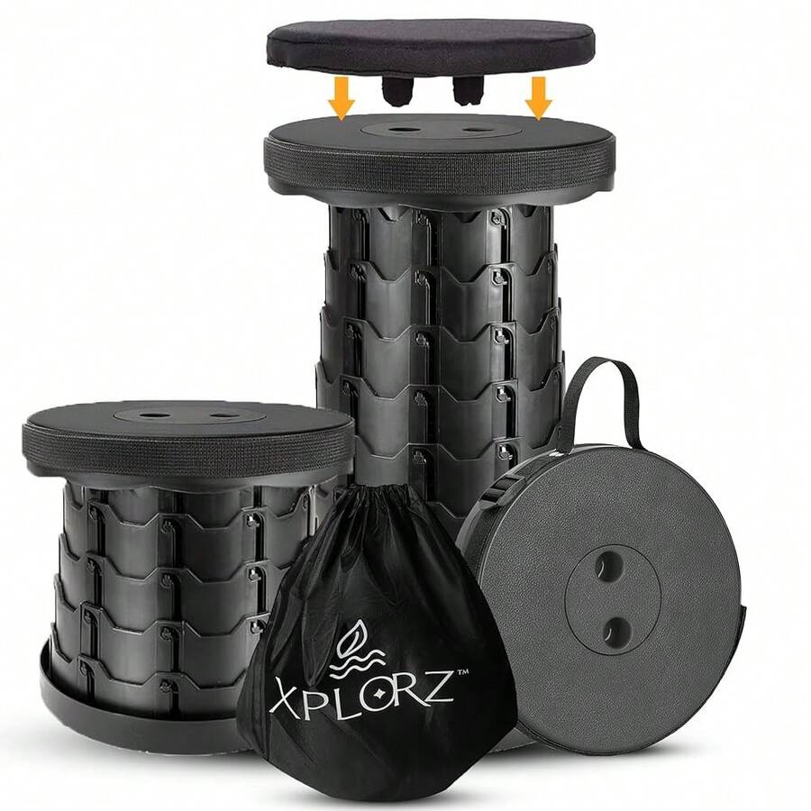 Upgraded Portable Folding Stool With Seat Cushion And Nylon Bag Adjustable Stool With 350lbs Load Capacity Collapsible Camping Stool For Adults Outdoor Travel, Fishing. (1, Black) - Black - 查看 1