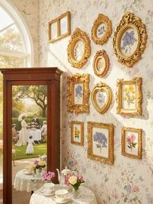 12pcs/10pcs/6pcs Set Vintage Mini Baroque Hollow Resin Photo Frame, DIY Dollhouse And Fairy Tale Scene Decoration, Mini Landscape Craft Ornament, Personalized Photo Display, Gift For Family And Friends, Jewelry Display And Nail Art DIY Accessory - Multiple Styles - View 3
