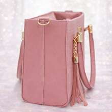 Kit 3 bolsa feminina tote de ombro + bolsa pequena transversal + porta documentos - Rosê - Visão 6