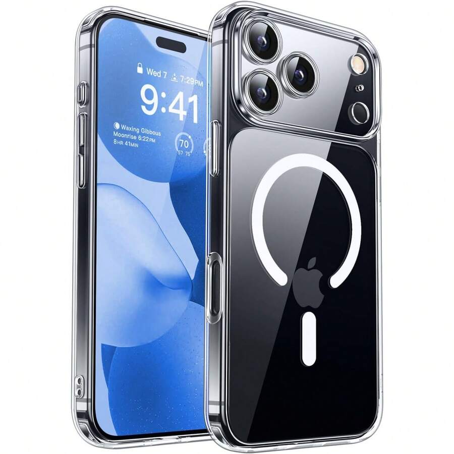Magnetic For IPhone 17 Pro Max Case(6.9"), Upgraded [Full Camera Protection] [Compatible With Magsafe] [Translucent Matte] Shockproof Protective Phone Case, Orange - Clear - View 1