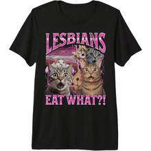 Lesbians Eat What! Funny Cat Gay Pride BTQ Pun Bootleg Pm Tri-Blend T-Shirt All Seasons,220g Pure Cotton Single-Sided Printed Crew Neck Short-Sleeved T-Shirt,Unisex Top,Base Layer - 顏色5 - 查看 1