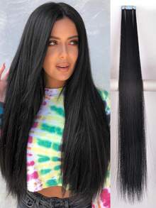 22 Inch High Quality Synthetic Fiber Natural Black & Golden Highlight Seamless Invisible Hair Extension For Women, Daily Use - Multicolor - View 3