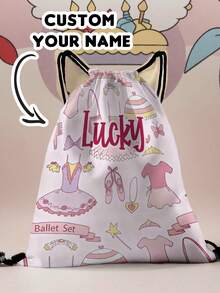 1pc Customized Name Cartoon Princess Dress Pattern Drawstring Backpack, Can Be Customized According To Your Unique Design, Perfect For Children, Print Your Own Name Or Print Your Sister's And Classmate's Name As A Gift To Give To Others - Multicolor - View 11