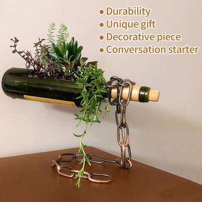 1pc Novelty Magic Wine Bottle Holder Floating Steel Link Chain Wine Bottle Rack/Holder - Holds Bottles In The Air, Unique Levitating Wine Bottle Stand For Home Bar, Kitchen, Or Party Deco