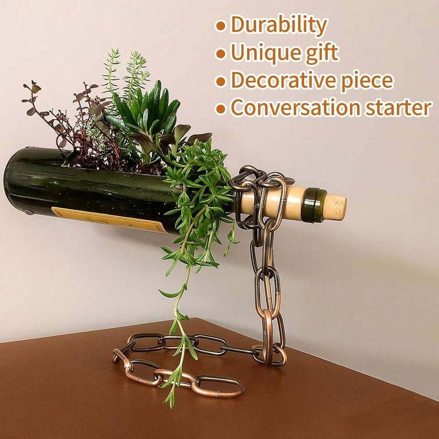 1 pieza Soporte mágico flotante para botellas de vino con cadena de eslabones de acero - Sostiene botellas en el aire, soporte de botella de vino con levitación única para bar en casa, cocina o decoración de fiesta - Multicolor - Ver 1