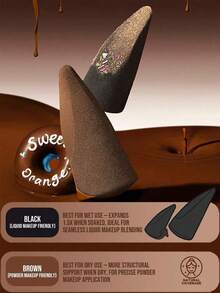 2pcs Makeup Sponges, Angled Conical Shape, Latex-Free, Double-Sided, Christmas Gift And Economical Christmas Stocking Stuffer, Available In Black And Brown - Multicolor - View 2