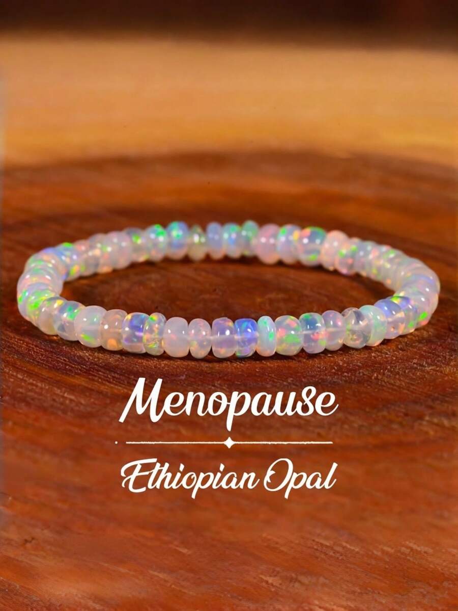 可调节弹力手链，镶嵌天然蛋白石，有助于更年期女性保持情绪平衡 - 彩色 - 查看 1