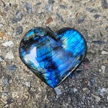 1pc Natural Flashy Labradorite Heart Shape - Unique Cabochon Cut, High-Gloss Smooth Polish, Convenient Flatback - Approx 10-600g, - Royal Blue - View 17