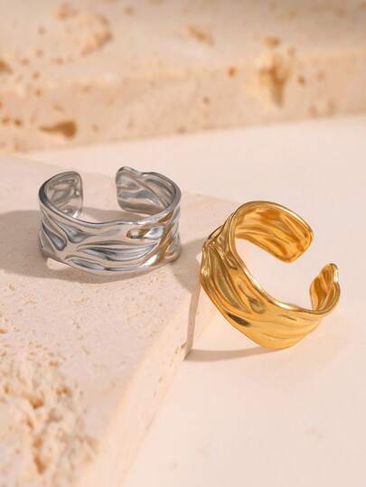 טבעת פתוחה גיאומטרית אופנתית ואלגנטית אחת, מצופה נירוסטה, מתאימה לנשים ללבישה יומיומית, מסיבה ודייט