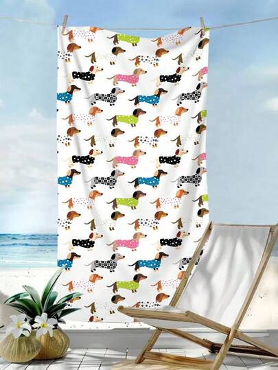 1 pieza Toalla de playa con diseño de perro Dachshund, toalla de baño grande y absorbente de secado rápido con estampado de animal de dibujos animados Dachshund, toalla de playa de moda, para baño, natación, fitness, yoga, camping, de microfibra suave y cómoda, ligera y portátil, protección contra el viento y el sol, anti-arena para viajes de verano, decoración de baño y playa