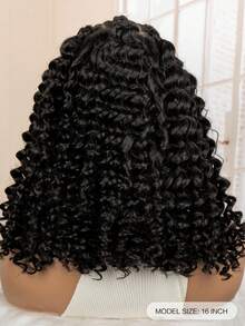 优雅杰瑞卷辫子波波头假发，女士款 - 13x6蕾丝前额，轻盈合成纤维，手工盒式辫子，带婴儿发 - 黑色 - 查看 8