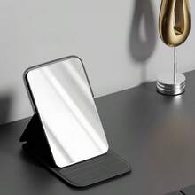 Simple Framed Foldable Makeup Mirror – Perfect For Dorm Rooms, Desks, And Travel – Light Pink/Beige, Polished Glass Edges, Ideal For Vanity Tables. - 黑色 - 查看 5