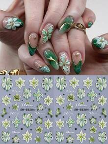 2片绿色芙蓉花5D立体美甲贴纸，逼真绿色芙蓉花图案，DIY自粘美甲装饰，适合春夏美甲 - 彩色 - 查看 1