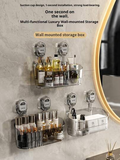 Mensola da bagno e cucina con ventosa, organizer da bagno senza foratura, scaffale di stoccaggio in plastica