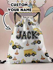 1pc Customized Name Cartoon Car Pattern Drawstring Backpack, Can Be Customized According To Your Unique Design, Perfect For Children, Print Your Own Name Or Print Your Sister's And Classmates' Names As A Gift To Give To Others - Multicolor - View 6