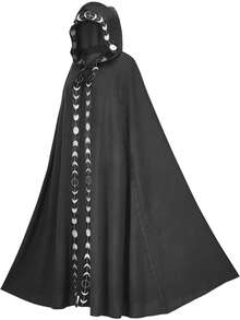 Men's Retro Medieval Renaissance Cosplay Cloak, With Sun And Moon Print, Suitable For Carnival Party - Black - View 3