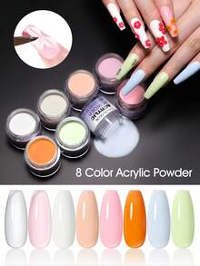 8色亚克力美甲粉套装，无需UV/LED灯固化，包含裸色、白色、绿色、橙色、蓝色，3D美甲雕刻粉，适用于美甲延长、3D美甲艺术、美甲沙龙及居家美甲。 - 彩色 - 查看 1