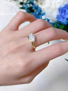 1枚精美闪亮几何水滴形璀璨立方氧化锆戒指，女士礼物，结婚订婚周年纪念精美珠宝 - 戒指 - 查看 2