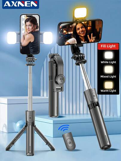 AXNEN 672毫米/26.18英寸自拍杆，可折叠，手机三脚架，伸缩支架，可折叠单脚架，适用于智能手机，平衡稳定，适合直播拍摄，带遥控器，适用于拍照、旅行、户外活动、直播三脚架