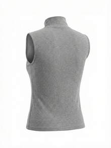 American Sexy Lady Grey Sleeveless Mock Neck Tight Fit Tank Top, Stretchy & Slimming, Summer - Grey - View 8